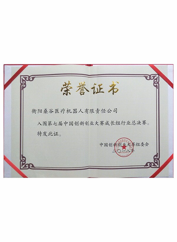 入围创新大赛全国总决赛荣誉证书